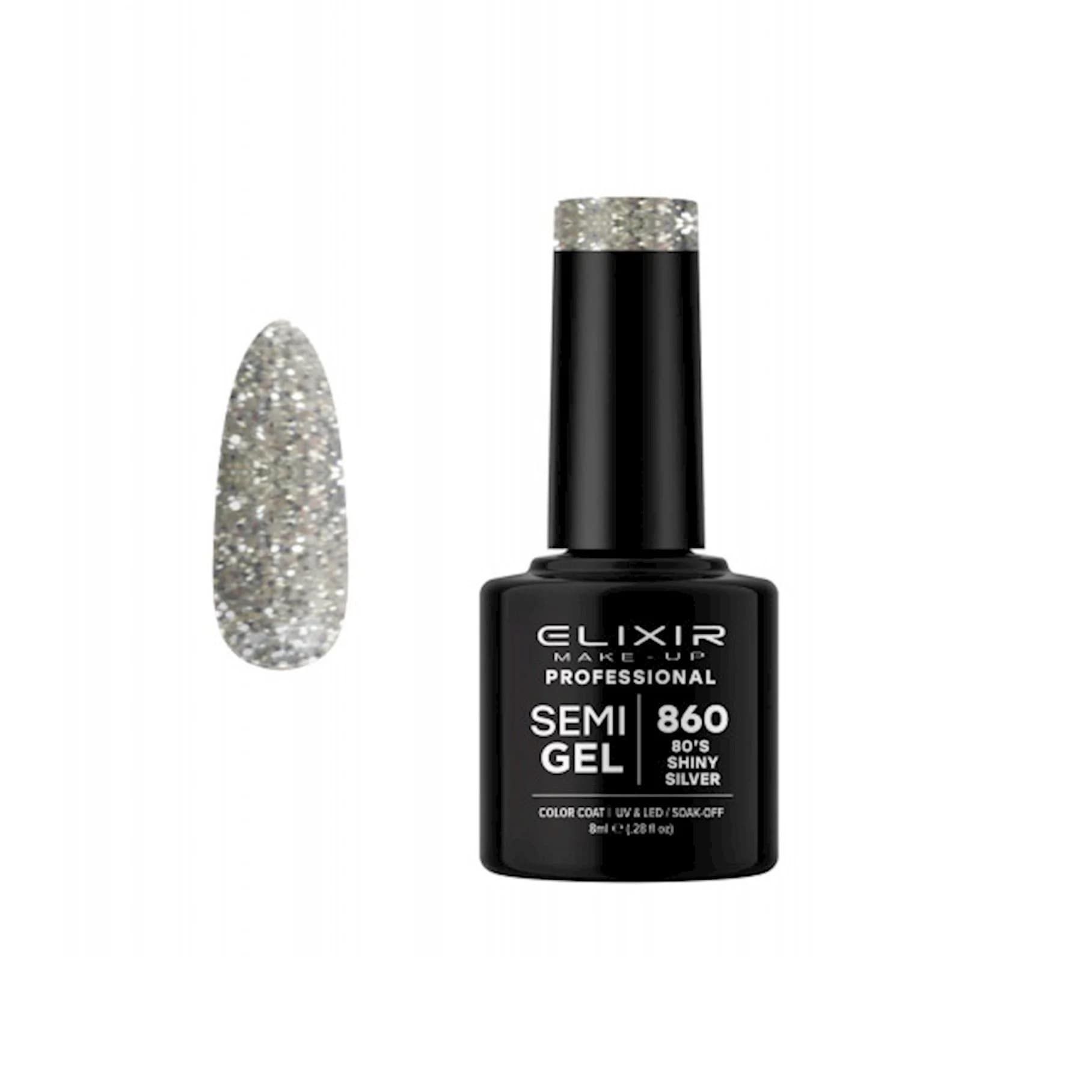 Elixir Semi Gel Color Coat Nail Polish - 860 Shiny Silver, 8ml