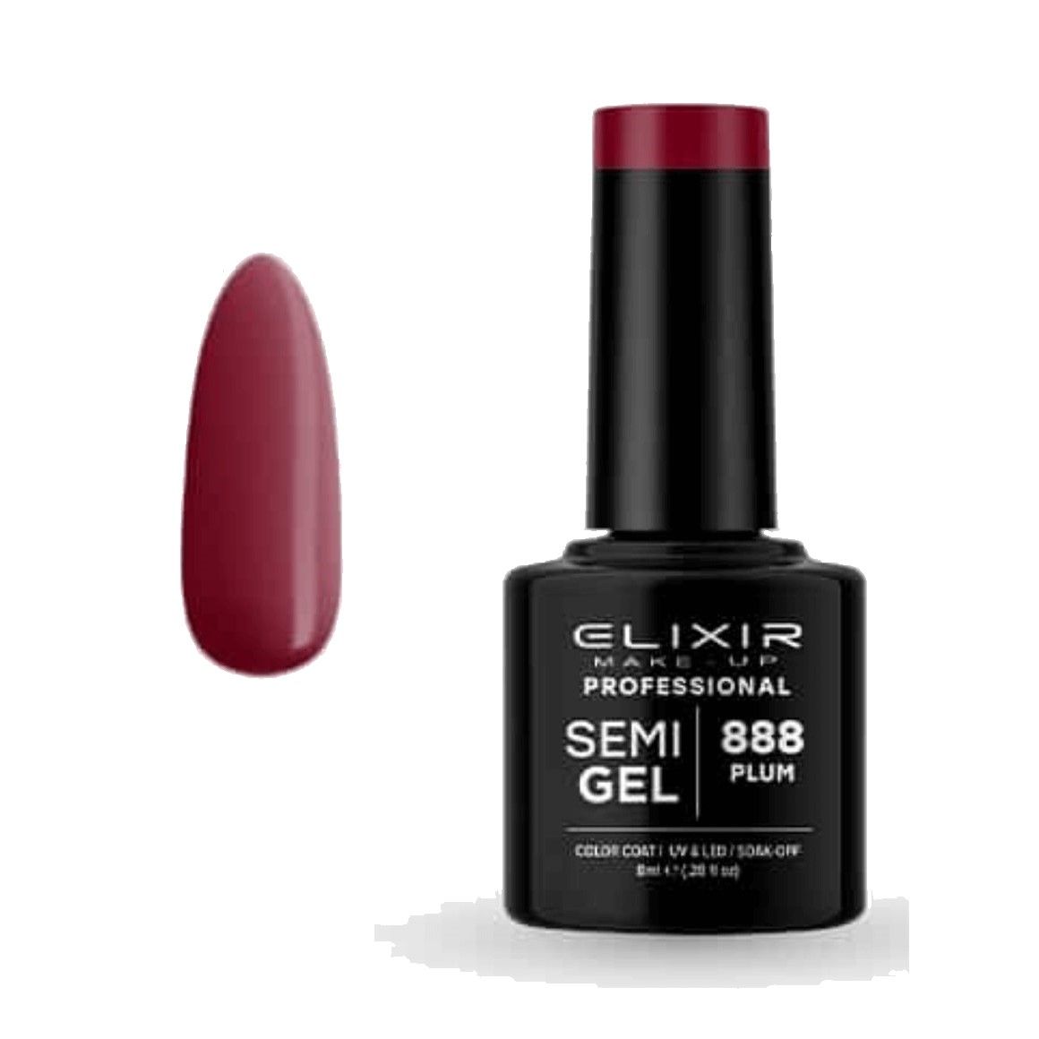 Elixir Semi Gel Color Coat Nail Polish - 888 Plum, 8ml