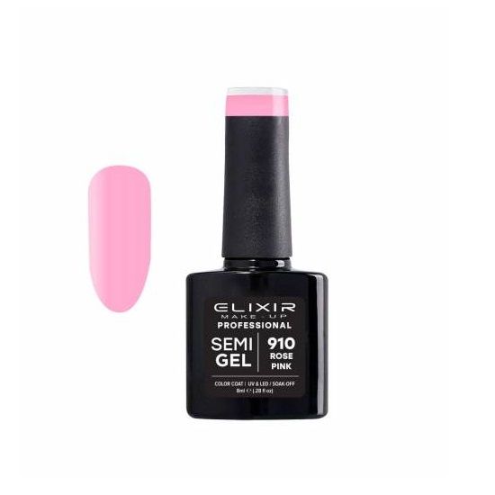 Elixir Semi Gel Color Coat Nail Polish - 910 Rose Pink, 8ml