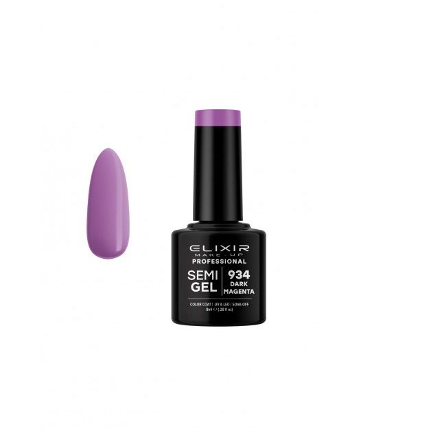 Elixir Semi Gel Color Coat Nail Polish - 934 Dark Magenta, 8ml