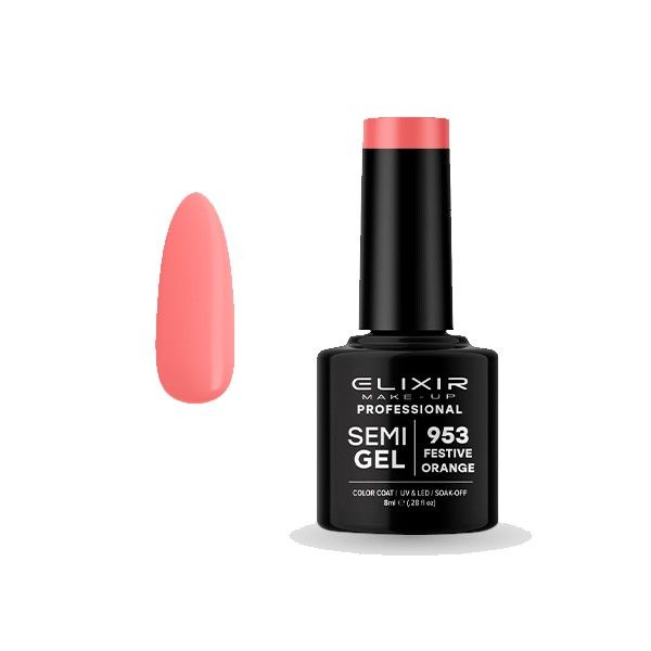Elixir Semi Gel Color Coat Nail Polish - 953 Festive Orange, 8ml