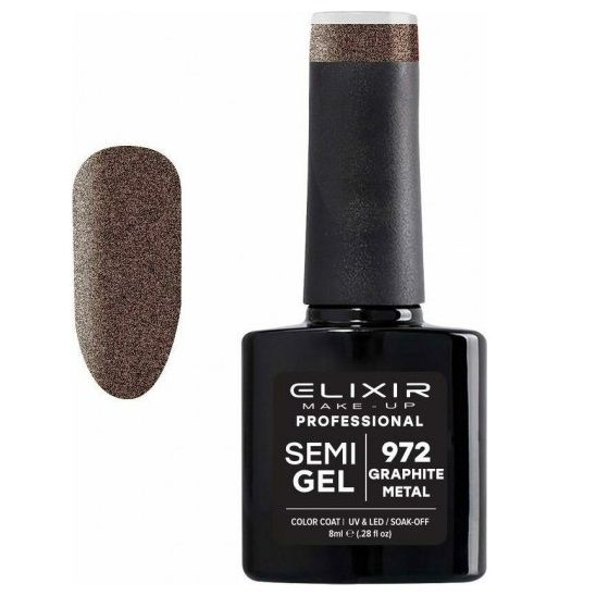 Elixir Semi Gel Color Coat Nail Polish - 972 Graphite Metal, 8ml
