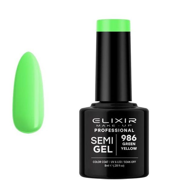 Elixir Semi Gel Color Coat Nail Polish - 986 Green Yellow, 8ml
