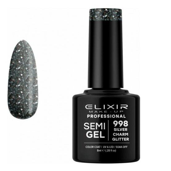 Elixir Semi Gel Color Coat Nail Polish - 998 Silver Charm Glitter, 8ml
