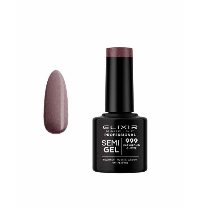 Elixir Semi Gel Color Coat Nail Polish - 999 Darkorchid Glitter, 8ml