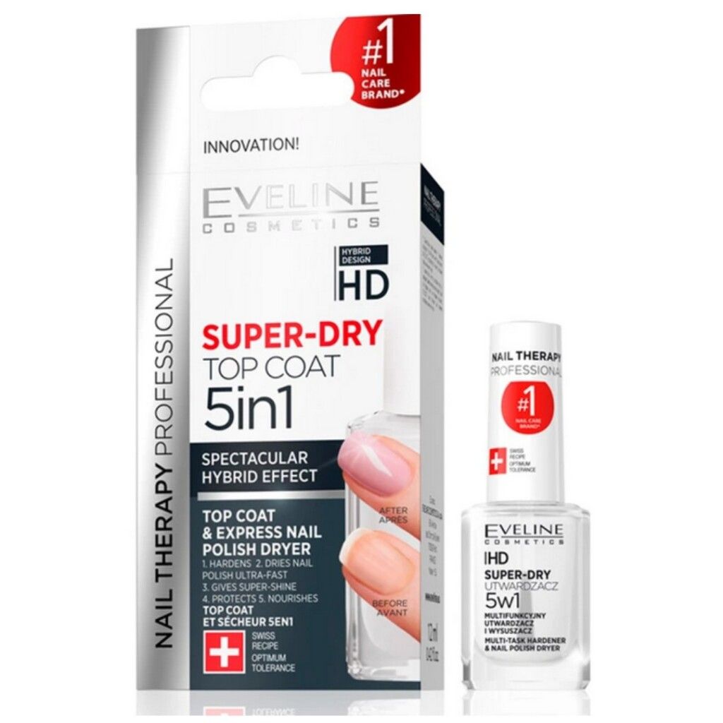 Eveline Cosmetics 5-in-1 Nail Therapy Professional Super Dry Top Coat, 12ml