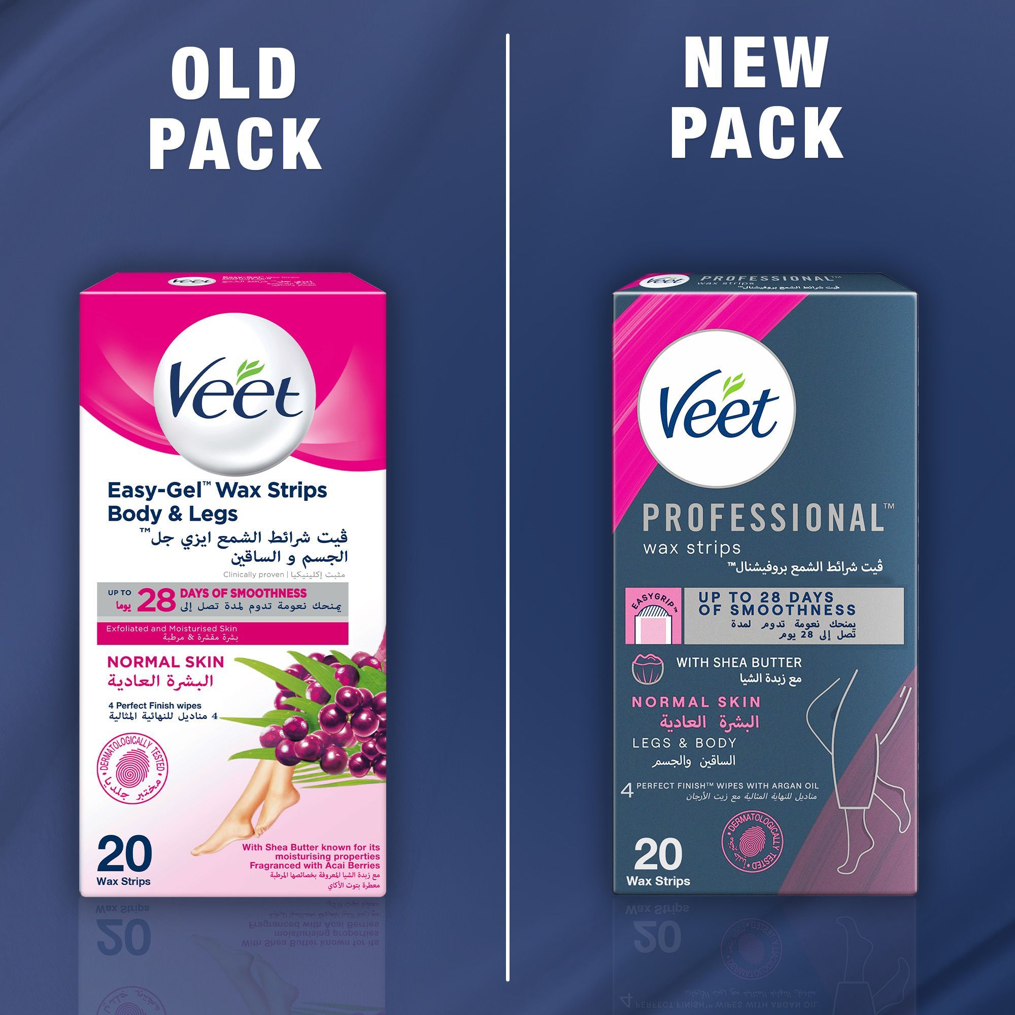 Veet Normal Skin Easy-Gel Shea Butter & Acai Berries Body & Legs Wax Strips, 20 Strips - 6