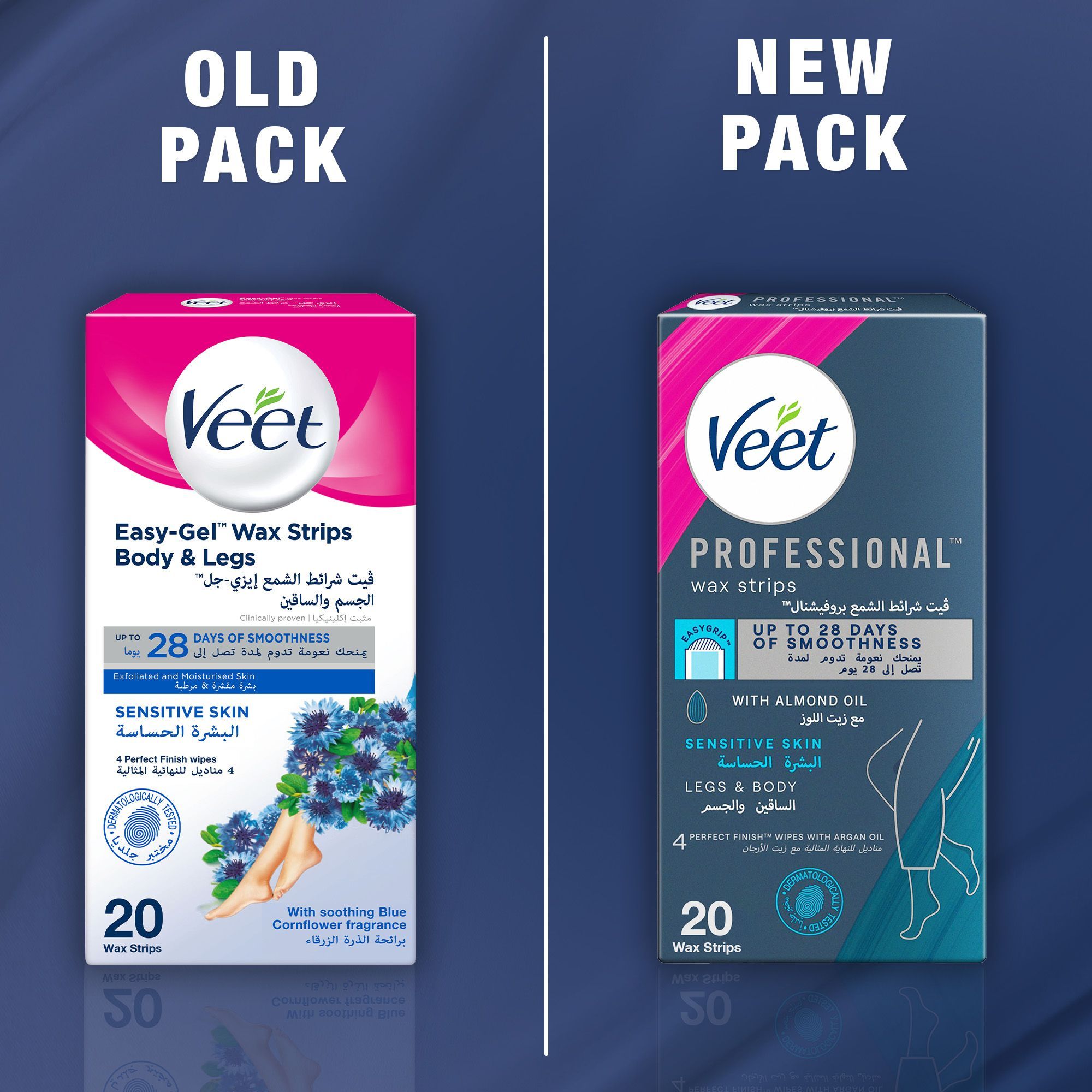 Veet Sensitive Skin Easy-Gel Soothing Blue Cornflower Body & Legs Wax Strips, 20 Strips - 5