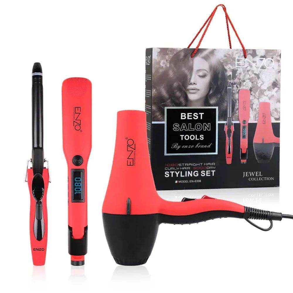 Enzo Professional Styling Set – 3 in 1 (Straightener, Curler & Hair Dryer) – Model EN-6306