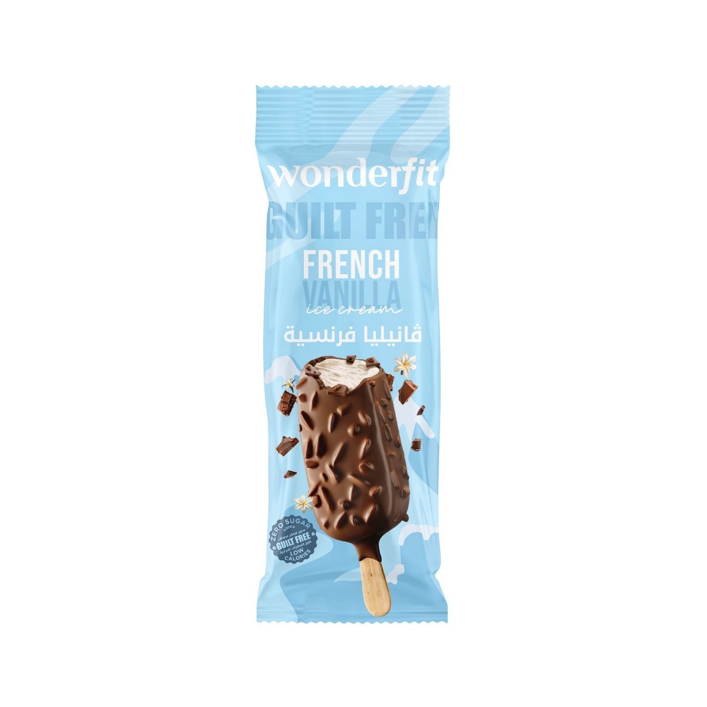 عصا الآيس كريم بنكهة الفانيليا الفرنسية Wonderfit بدون سكر مضاف، 80 مل