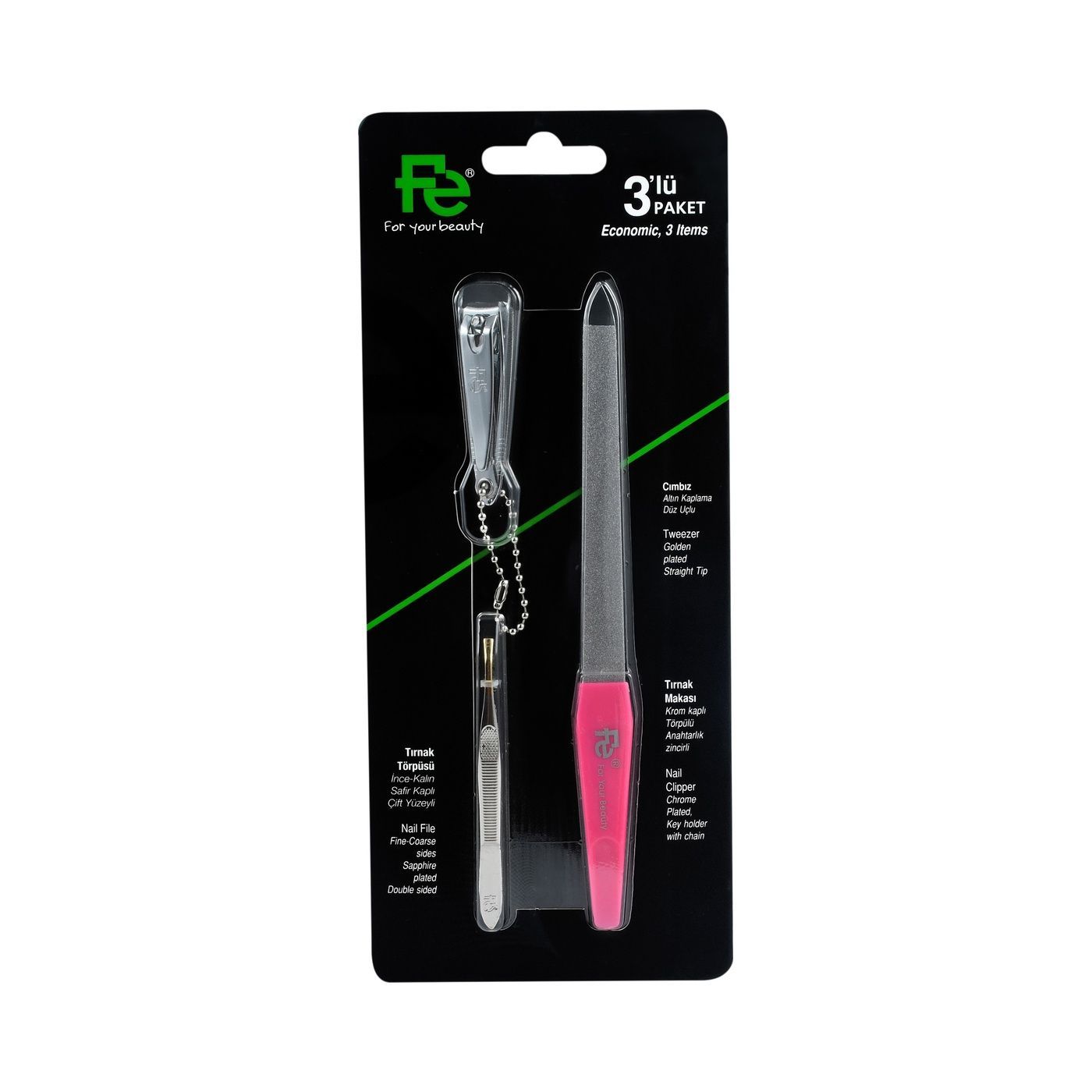 Fe Economic Set of 3 (Nail Clipper, Tweezer and Nail File)