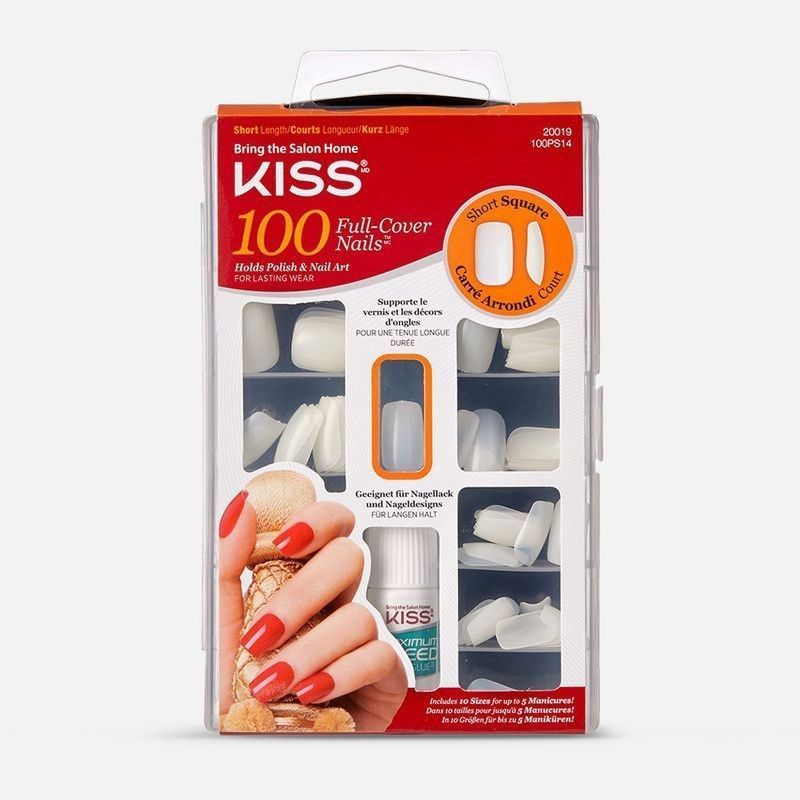Kiss Full Cover Fake Nails - Short Square, 100 Pieces