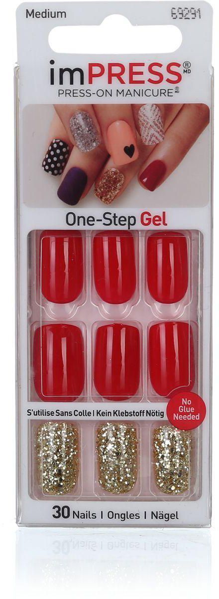 Kiss Impress Nail Sticks Red Glitter Gold 30 Nails