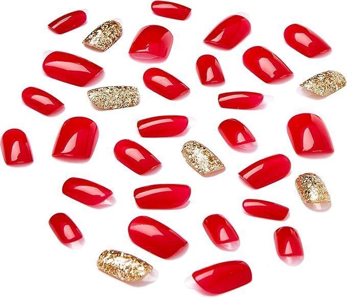 Kiss Impress Nail Sticks Red Glitter Gold 30 Nails view 2
