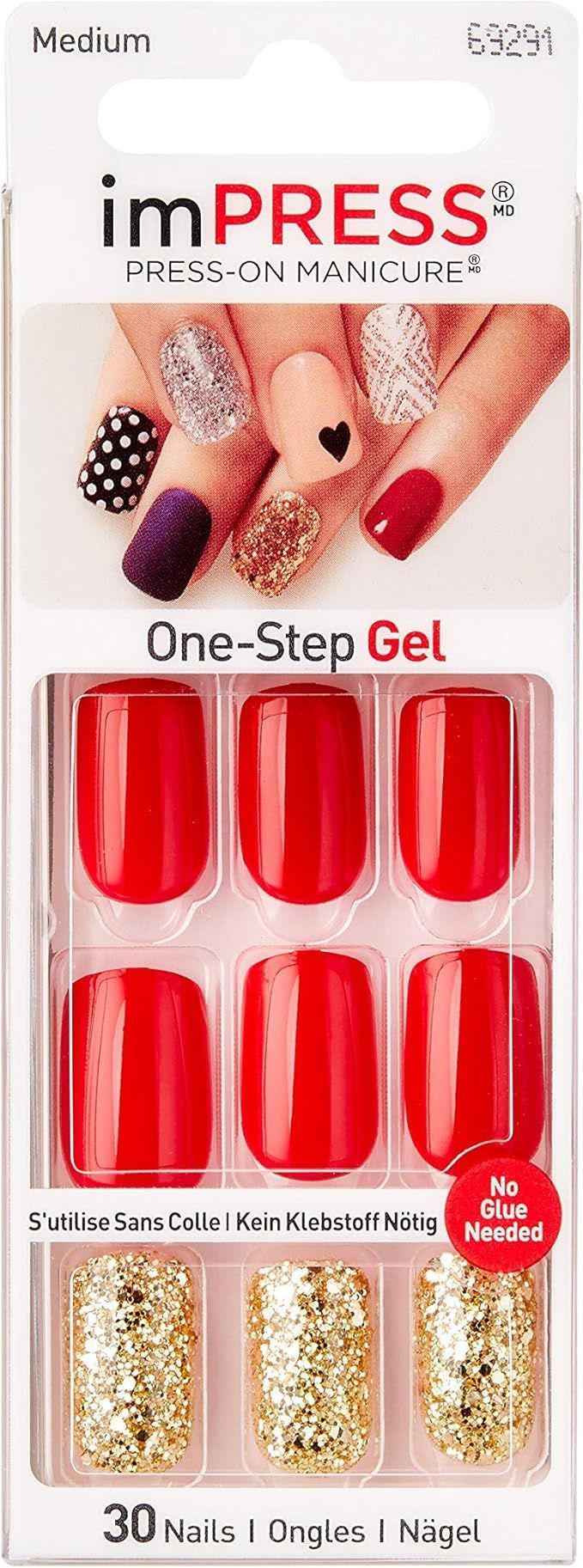 Kiss Impress Nail Sticks Red Glitter Gold 30 Nails view 4