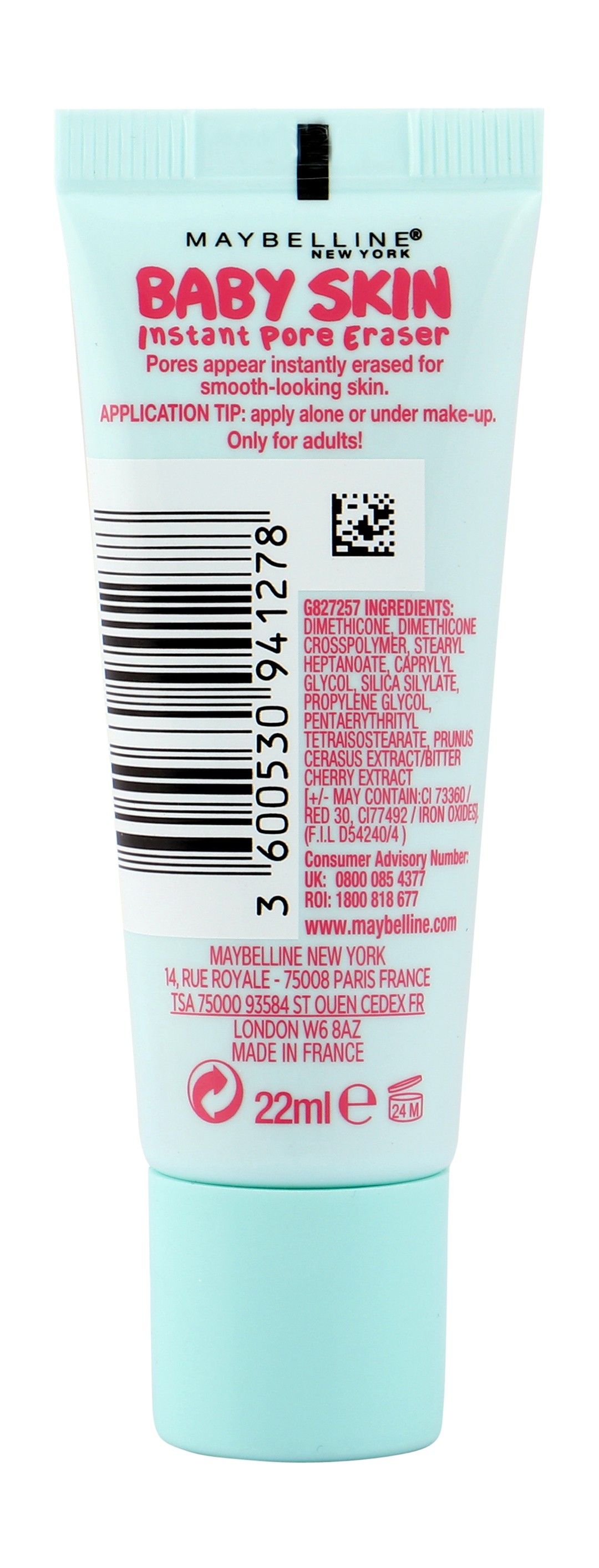 Primer Maybelline Baby Skin Instant Pore Eraser - 22ml, Lisse Les Pores, Neuf