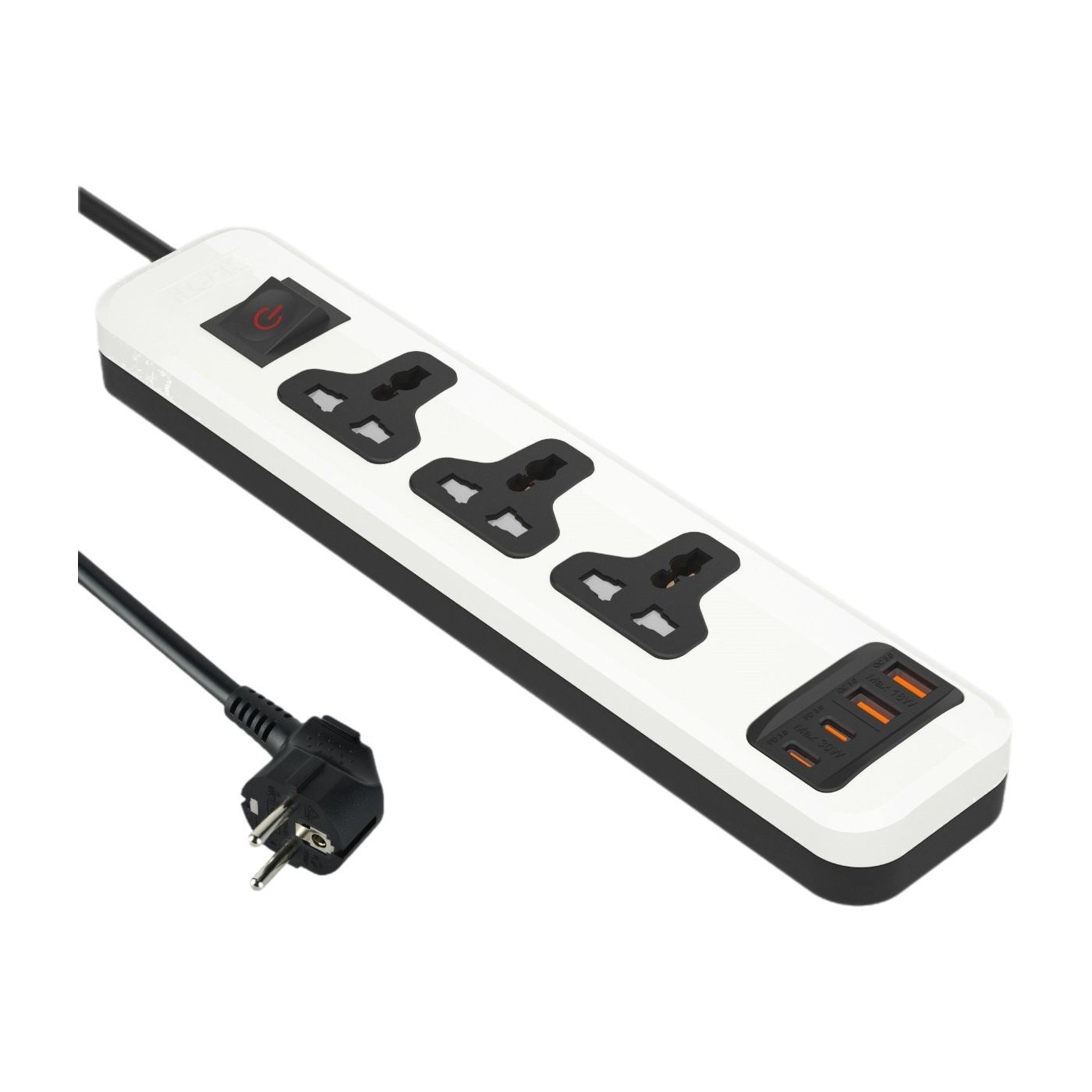 مشترك طاقة عالمي iLock مزود بـ 3 منافذ و4 منافذ USB (2 USB-C + 2 USB-A) | شحن سريع | 2 م