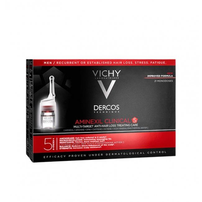 Vichy Dercos Aminexil Clinical 5 Anti-Hair Fall Treatment for Men x21 Doses, 6ml