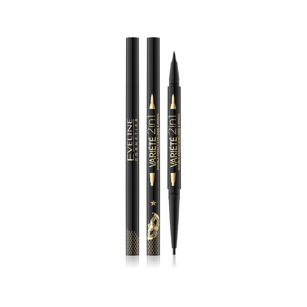 Eveline Eyeliner Variete Double Effect 2 In 1 Ultra Black Eyeliner & Kajal Pencil