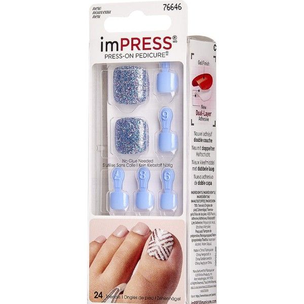 Impress Press-On Pedicure Blue Toenails, 24 Per Pack