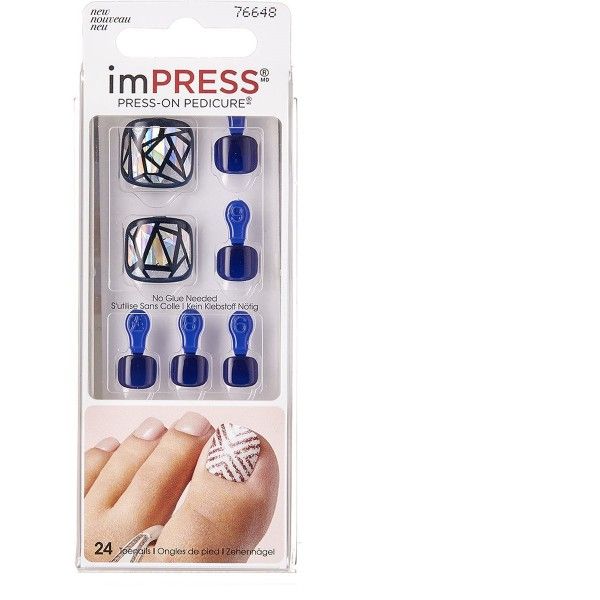 Impress Press-On Pedicure Multicolor Toenails, 24 Per Pack