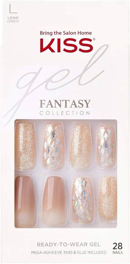 Kiss Gel Fantasy White & Gold Special Fx 3D Nail Kit with Glue & Adhesive Tabs 79959, 1 Pack