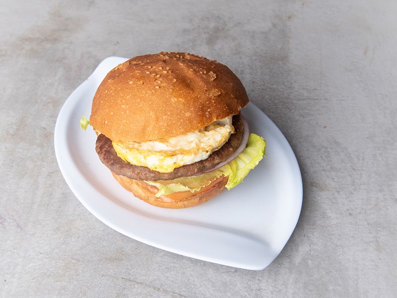 Beef Burger With Eggs Sandwich