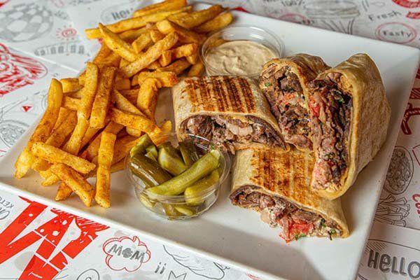 Syrian meat shawarma large and fries