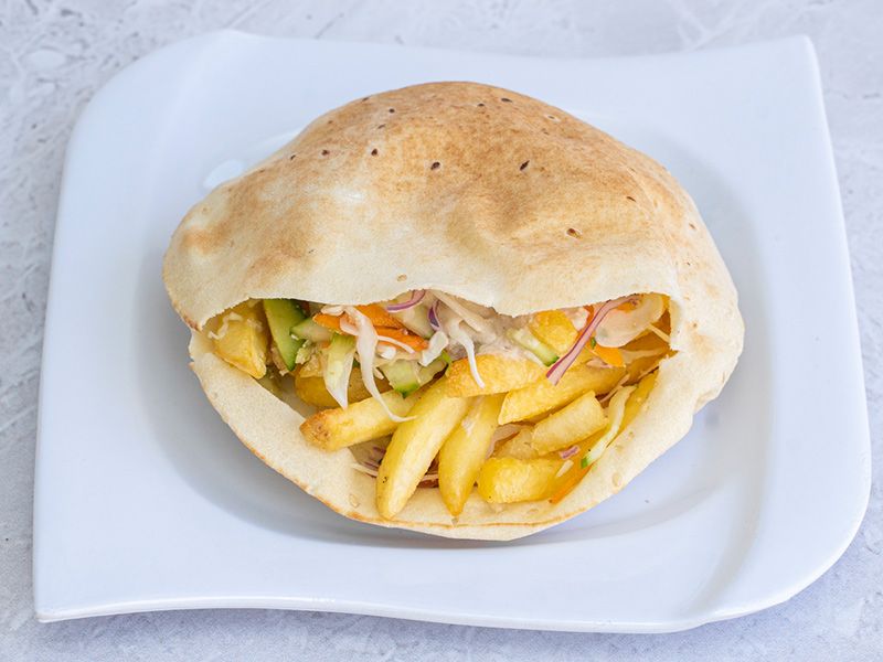French fries sandwich with green salad