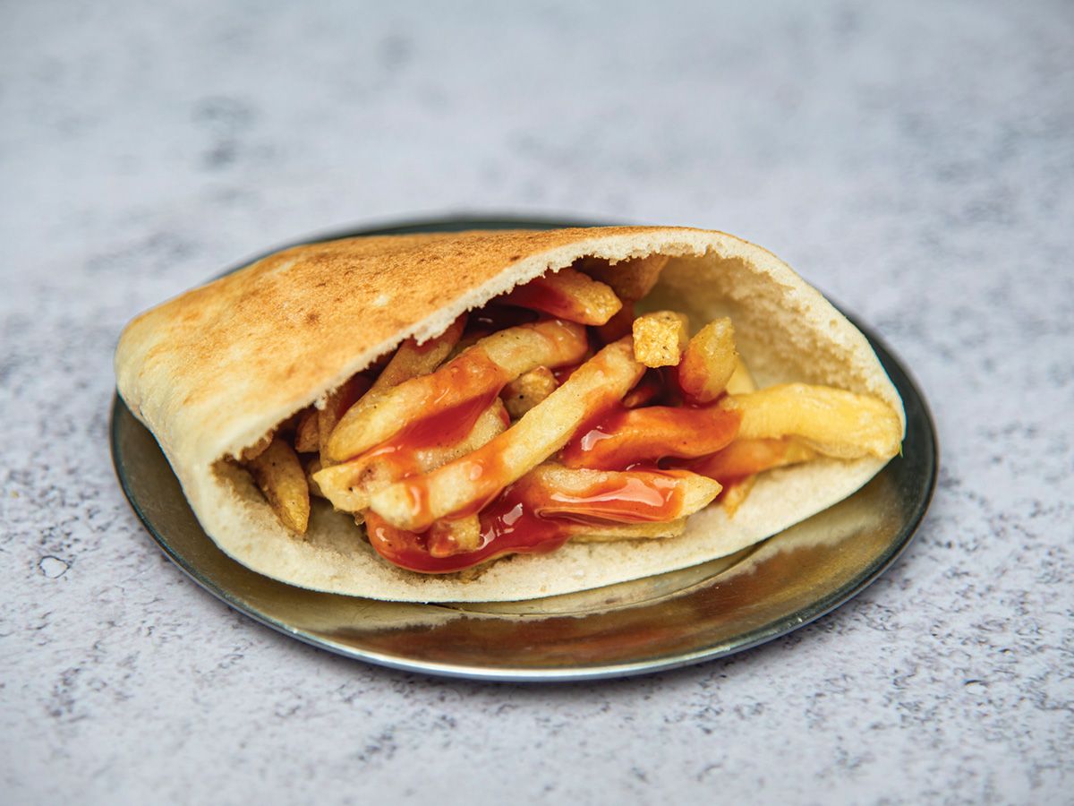 Potato sandwich with ketchup