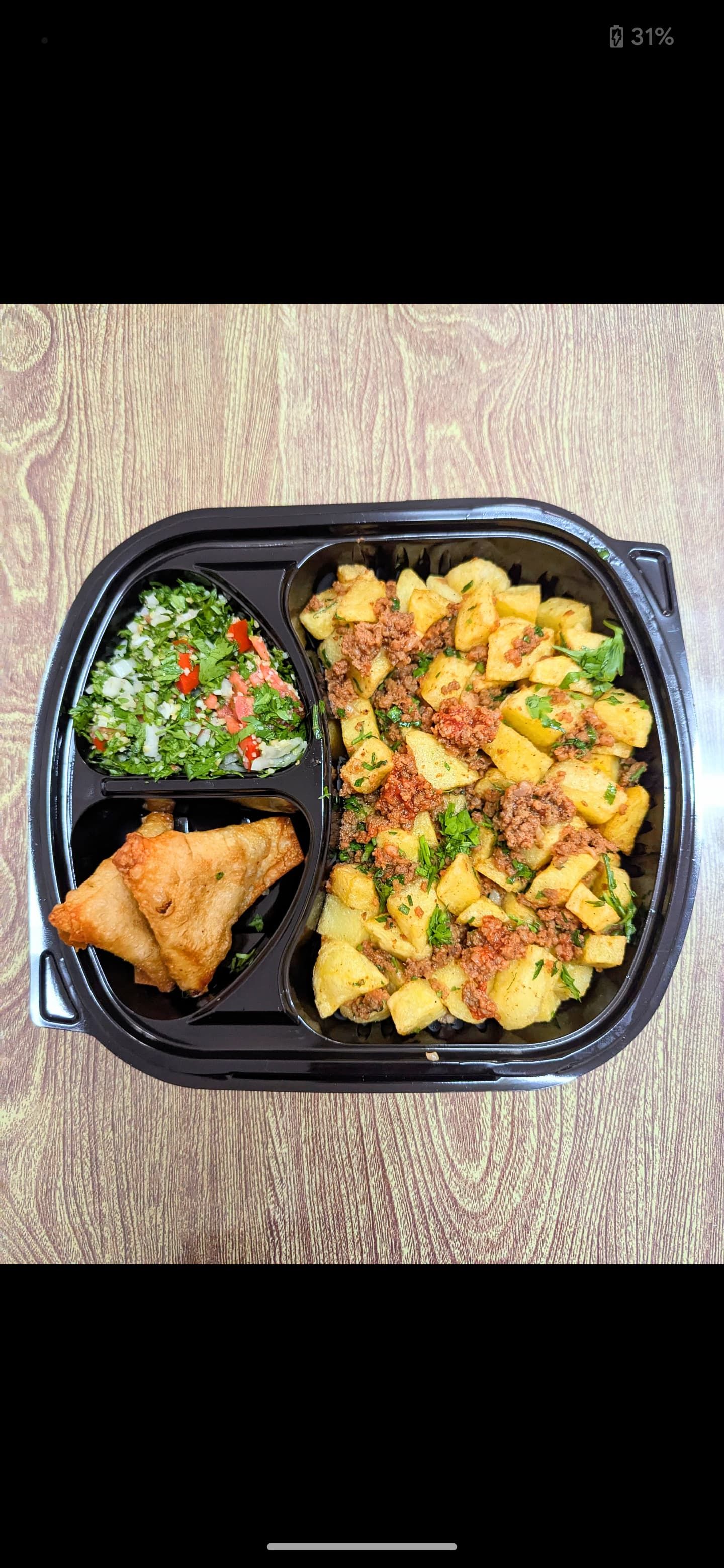 Lunch Box Potato Fattah with Minced Meat