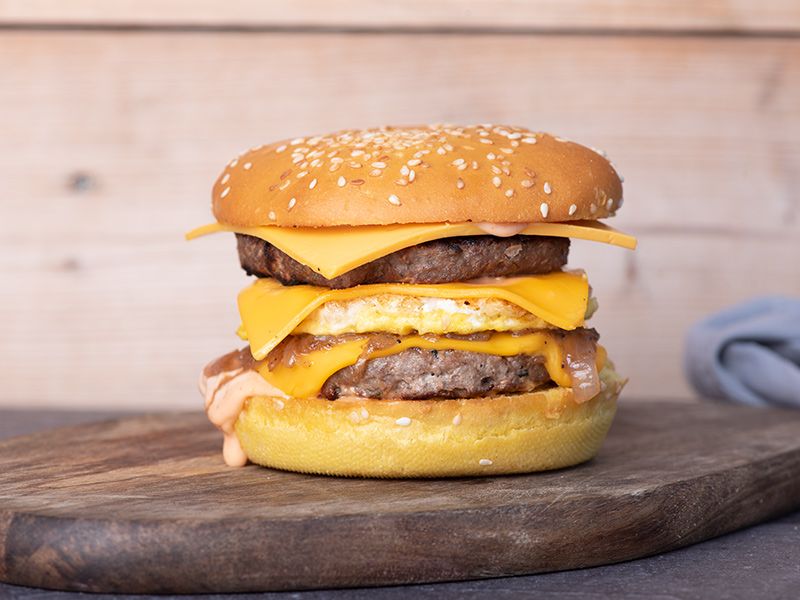 Beef burger sandwich with egg