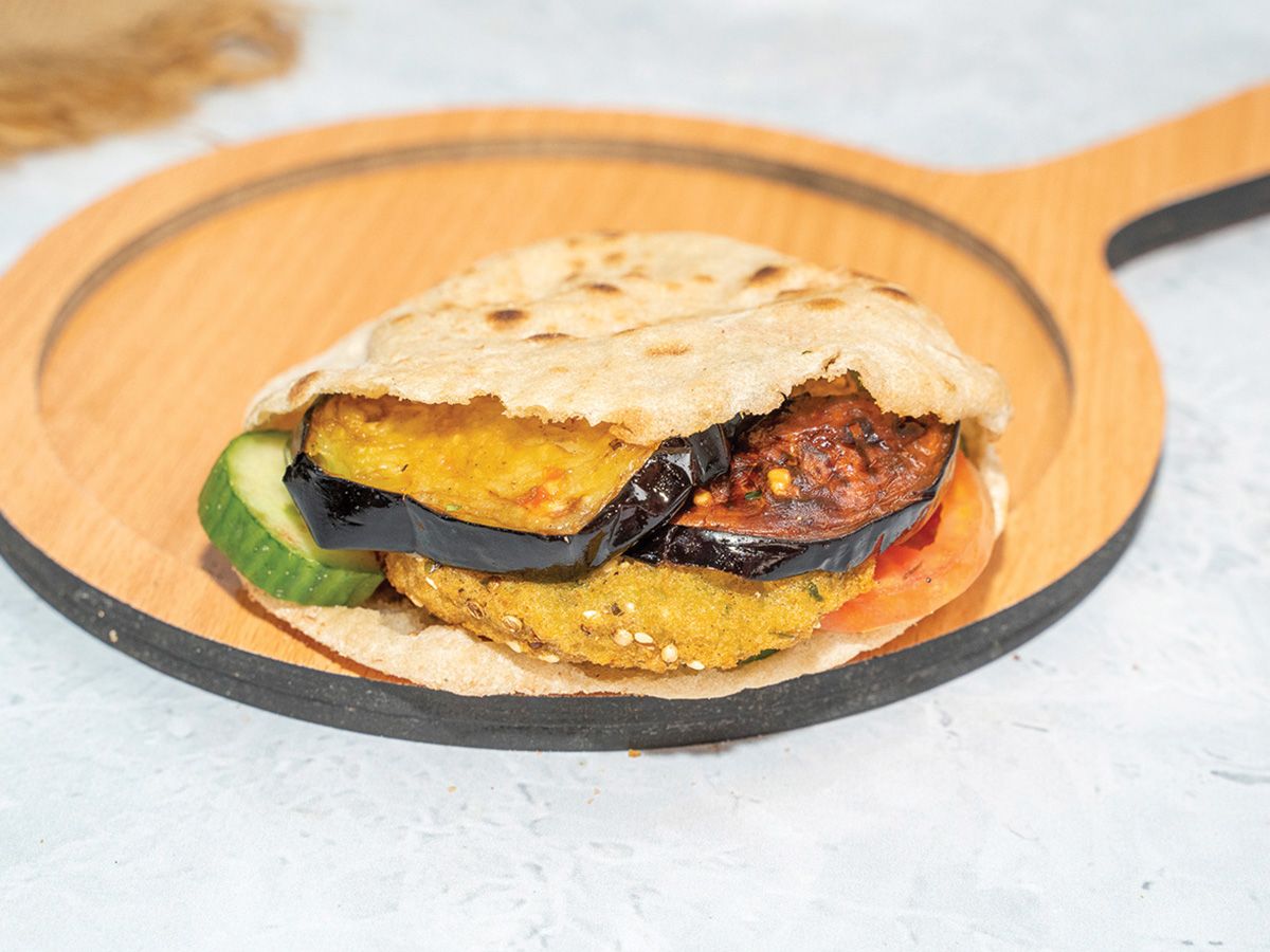 Falafel and Eggplant Sandwich