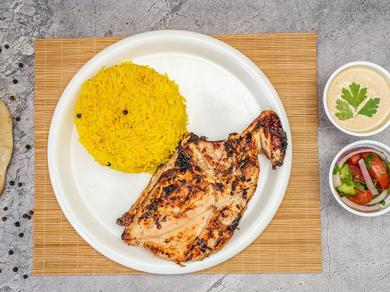 Half grilled chicken with basmati rice