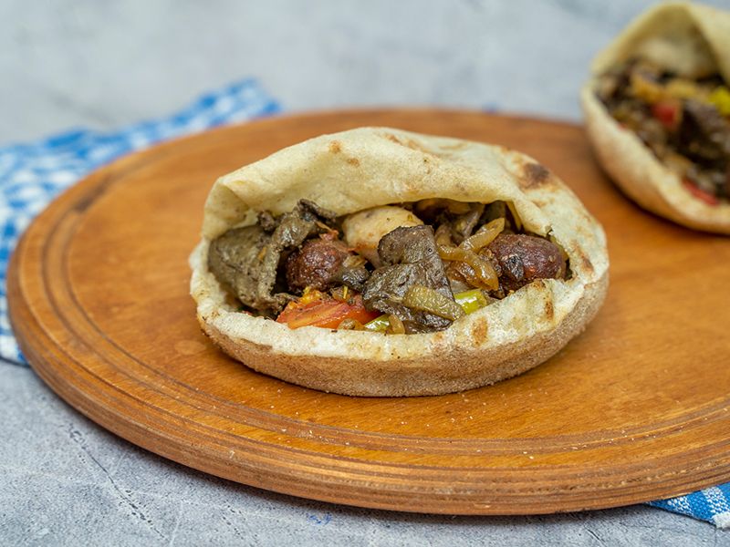 3Liver Sandwiches And Gizzards On Charcoal With Tahini