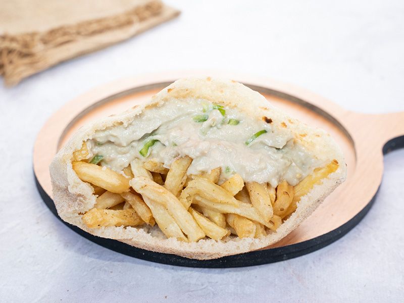 French Fries With Baba Ghannoug Sandwich