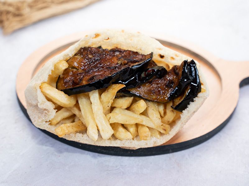 French Fries With Eggplant Sandwich