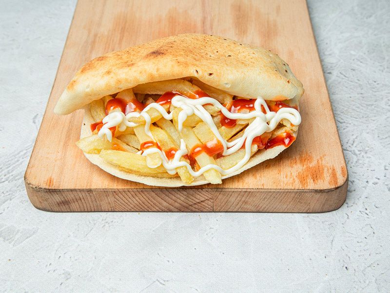French Fries With Ketchup And Mayonnaise Sandwich