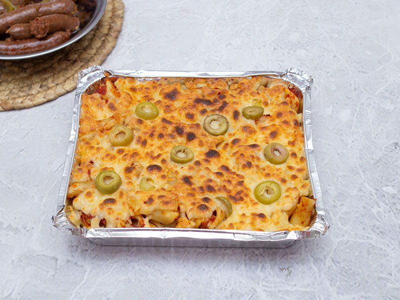 Pasta With Oriental Sausage And Mozzarella Cheese Casserole