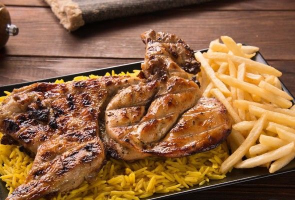 Quarter chicken thigh with Rice and Potatores