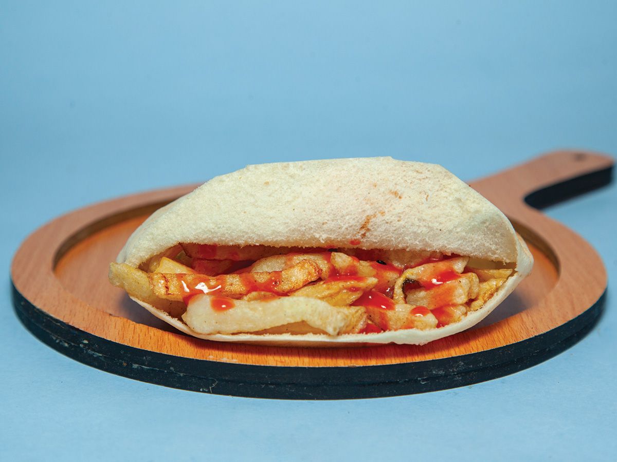 Potato sandwich with ketchup