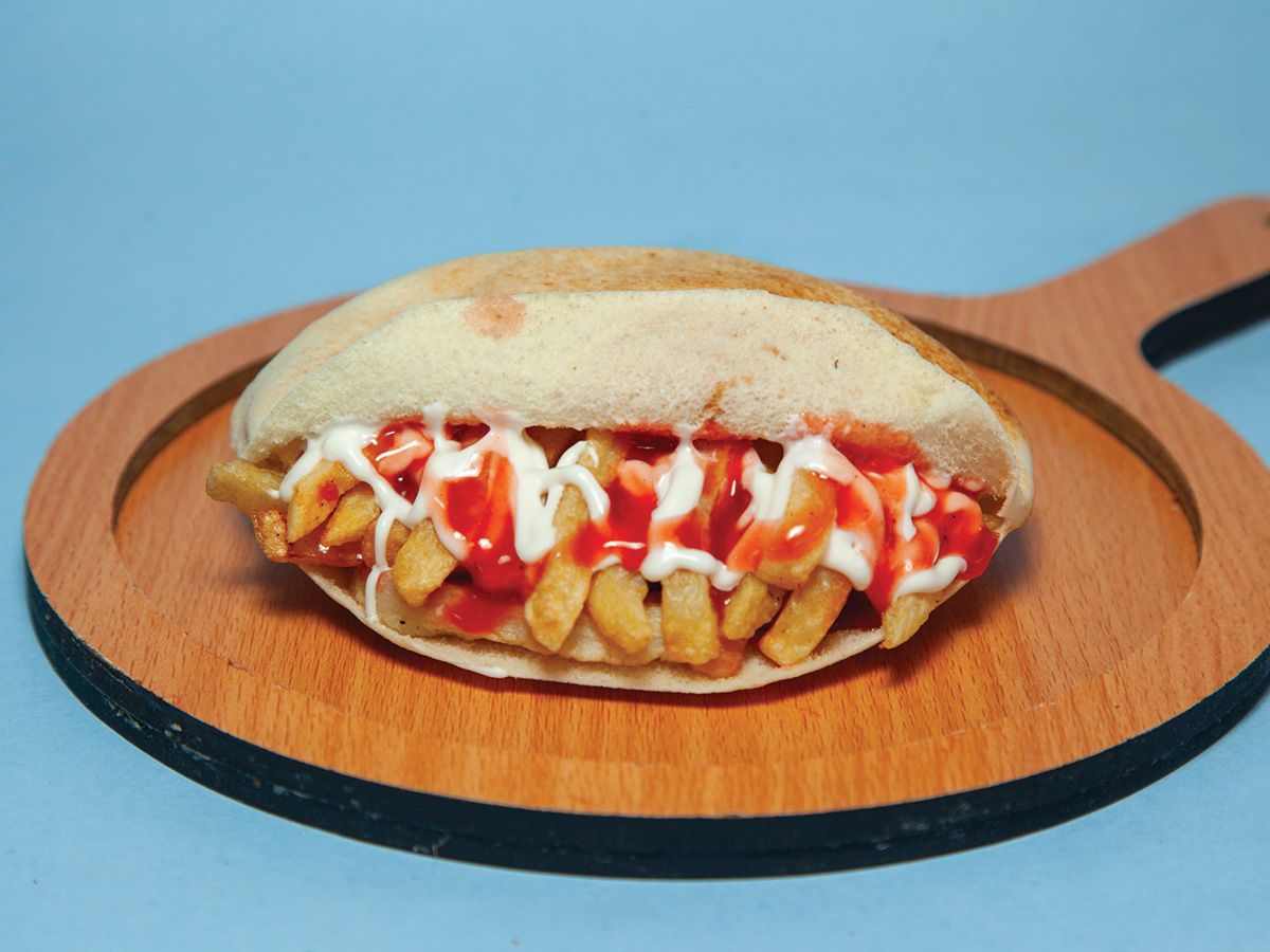 Potato sandwich with ketchup and mayonnaise