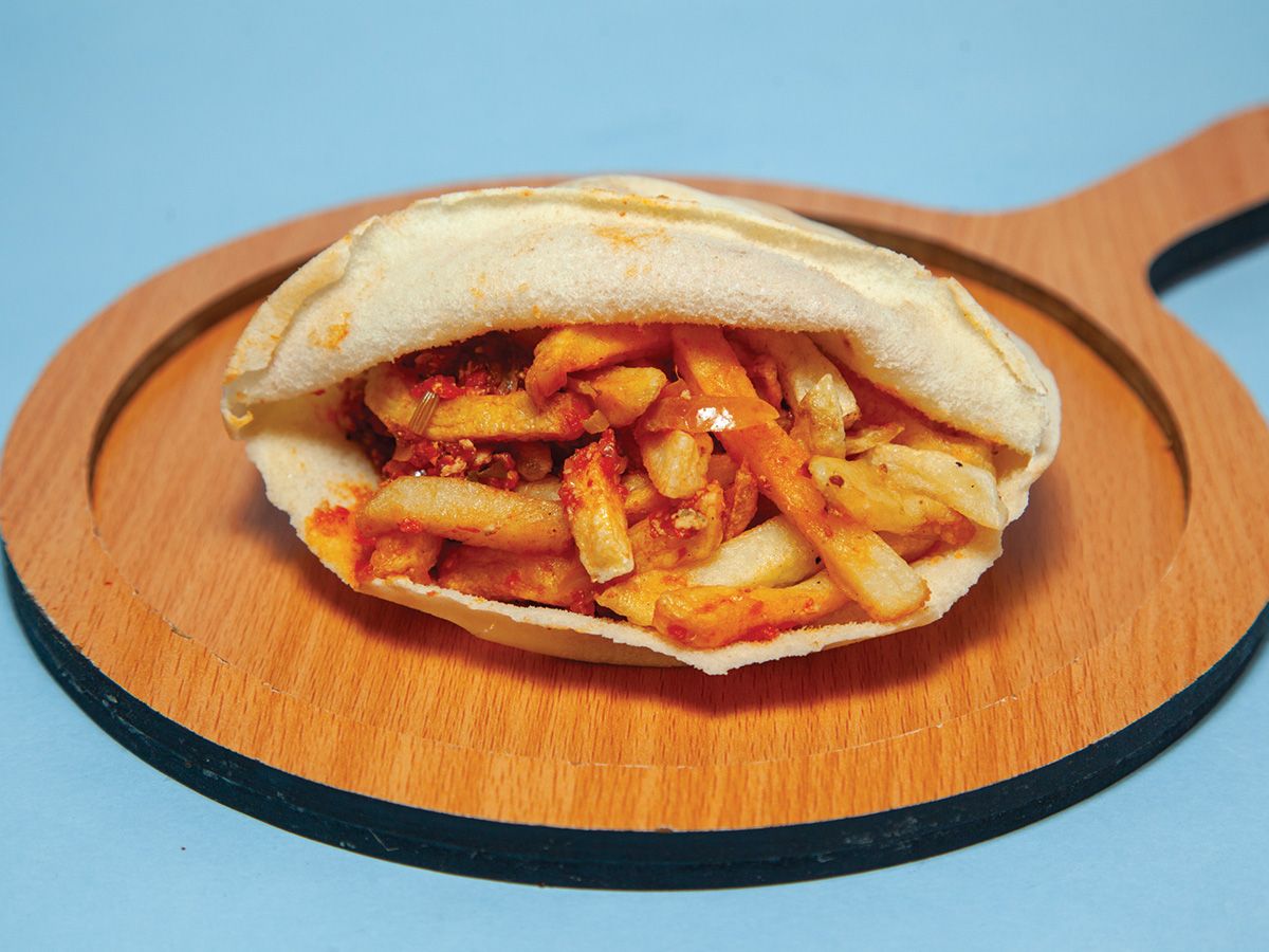 French Fries Sandwich with Shakshuka