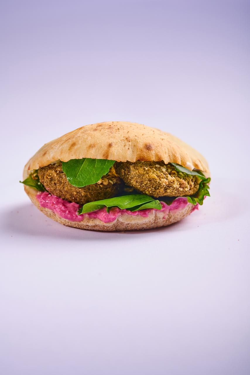 Spicy Taamia with Beetroot & Hummus Sandwich