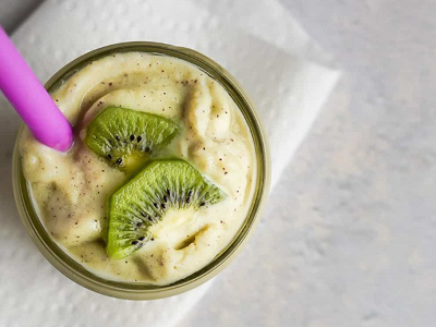 Banana Yogurt With Mango And Kiwi Juice