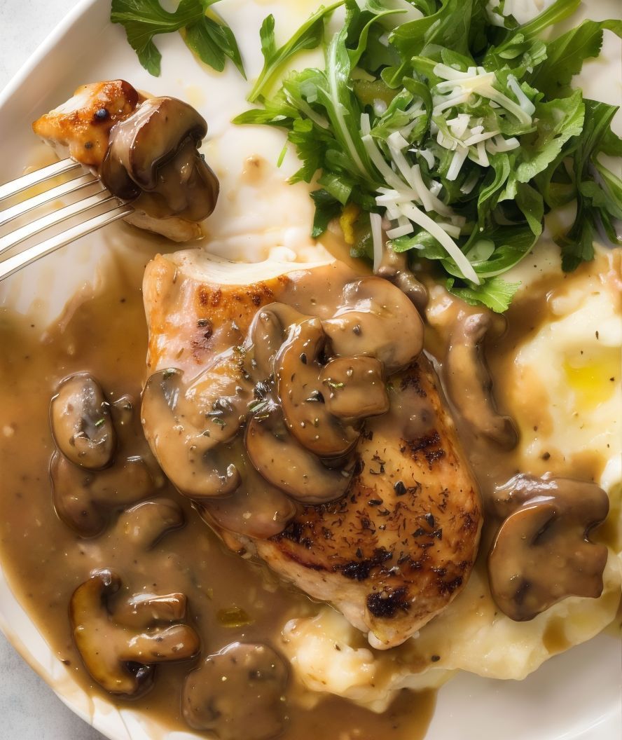 Chicken dish with brown mushroom sauce