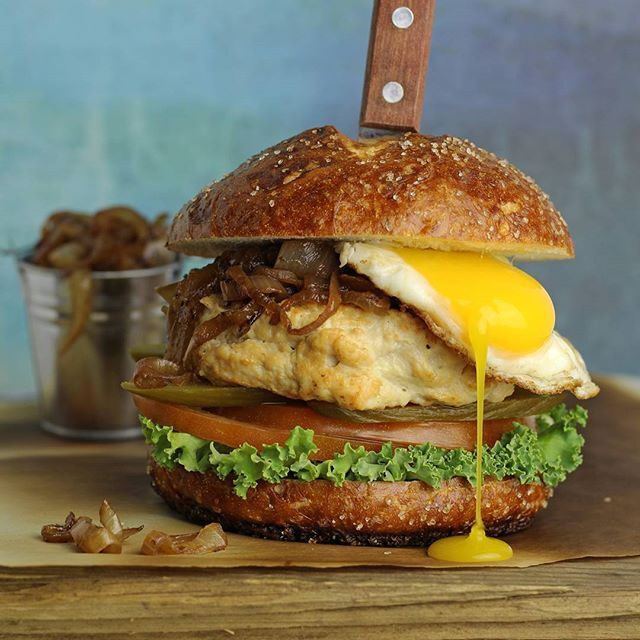 Chicken Burger With Cheese And Eggs Sandwich