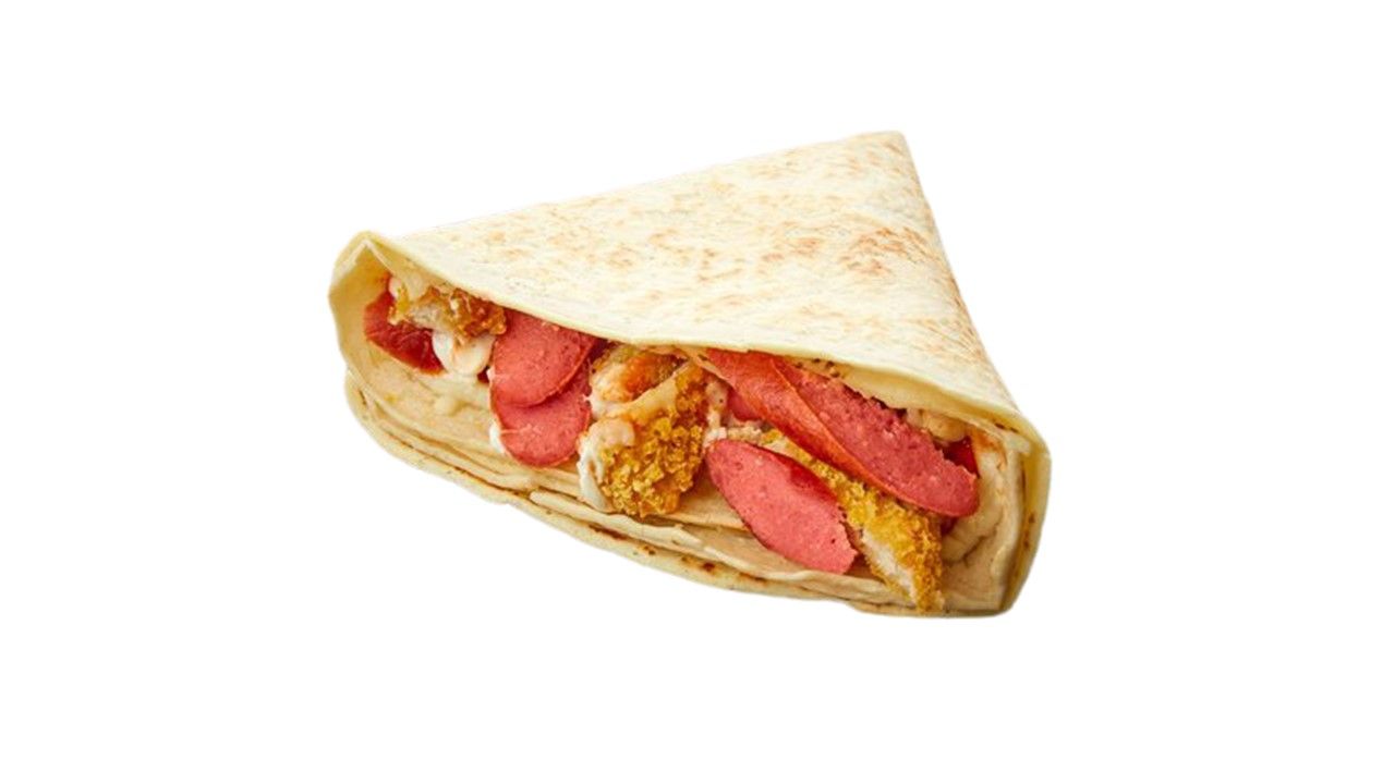 Crispy chicken crepe with sausage