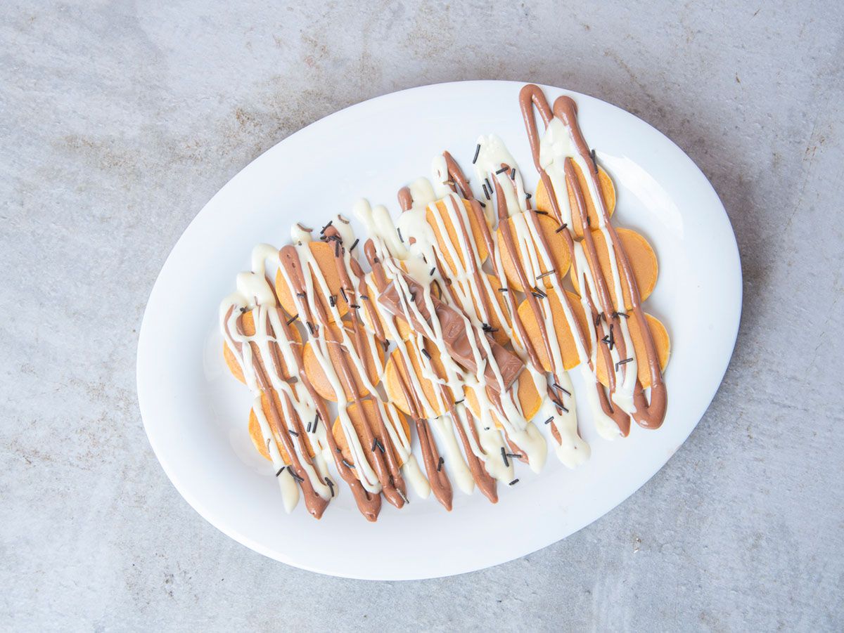 Pancakes with Kinder and Chocolate Sauce