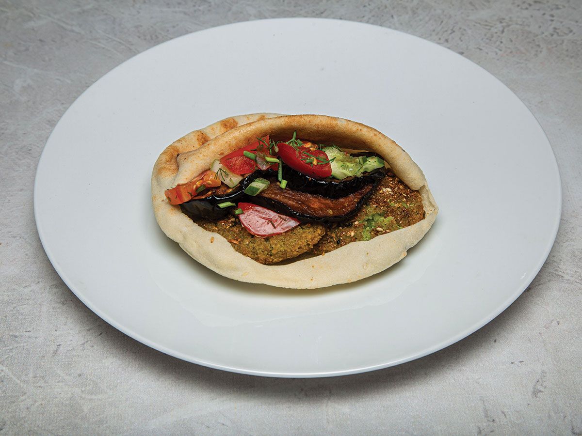 Falafel sandwich with eggplant